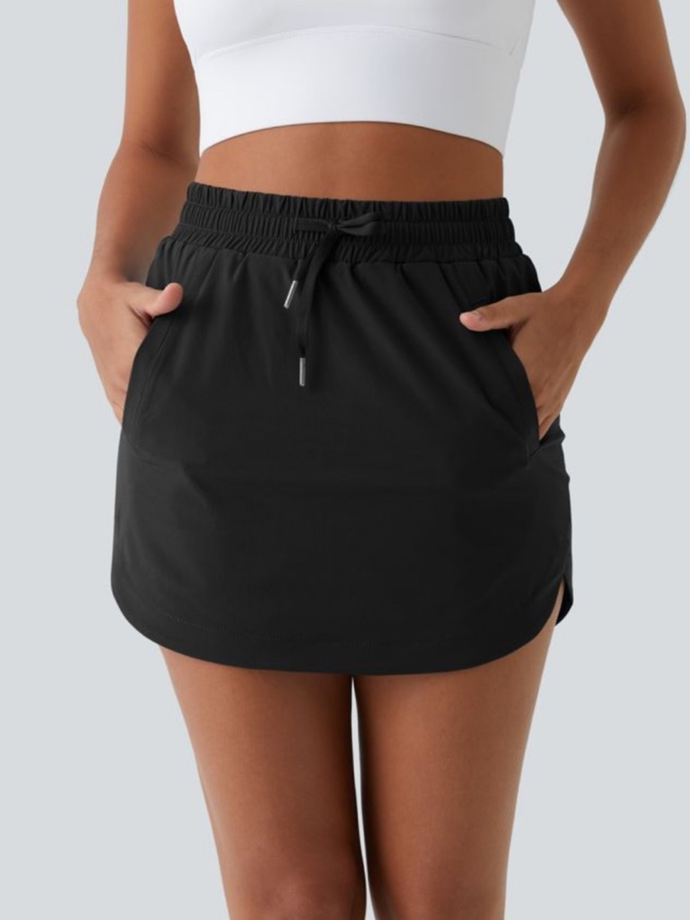 High Waisted Drawstring Pocket 2-in-1 Curved Hem Mini Golf Skirt